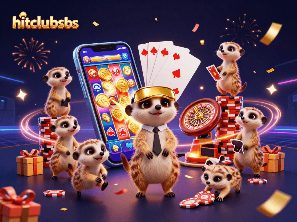 hitclubsbs casino meerkats running a playful gambling scene with vibrant game elements