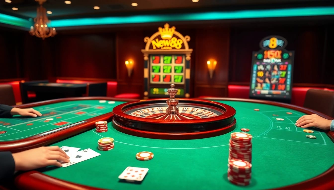 Experience thrilling gameplay at new88 with vibrant casino tables and elegant players.