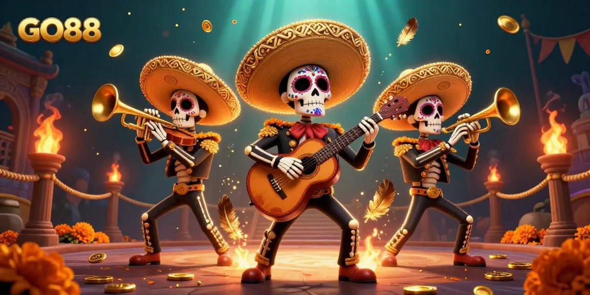Experience excitement at GO88 with a dynamic mariachi band and vibrant casino elements.