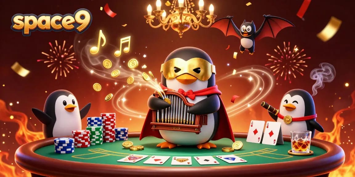 Experience high-energy gameplay at space9 with a vibrant casino scene featuring classic poker elements.