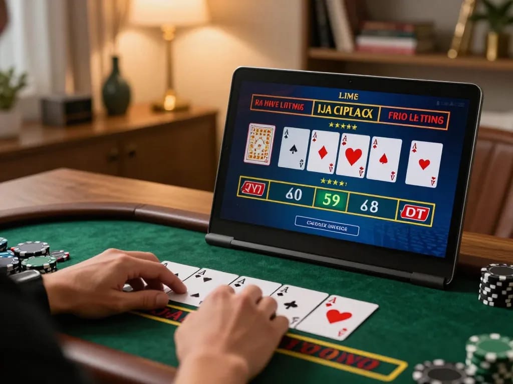 Experience live dealer blackjack gameplay with lc888 in a cozy home setting