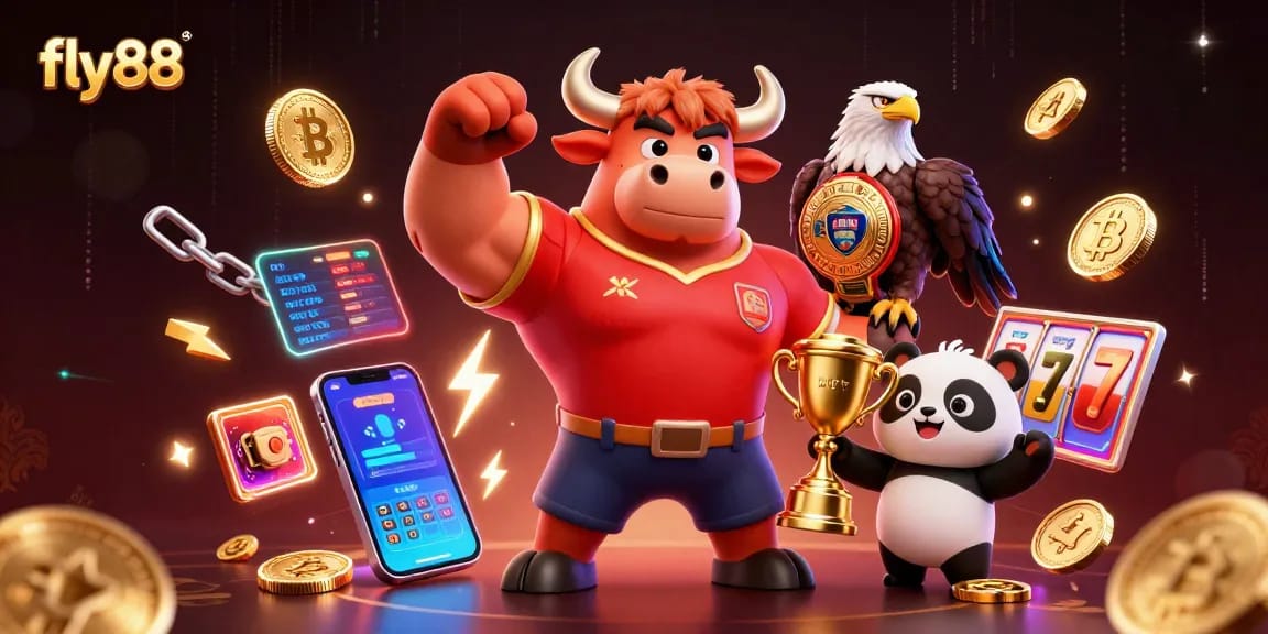Experience exciting wins at fly88 with lively casino characters and vibrant crypto elements.