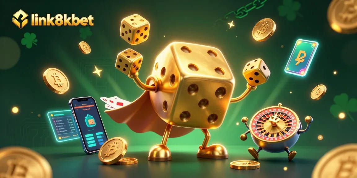 Experience exciting gaming at link8xbet with a vibrant 3D casino scene showcasing dynamic characters and crypto elements.