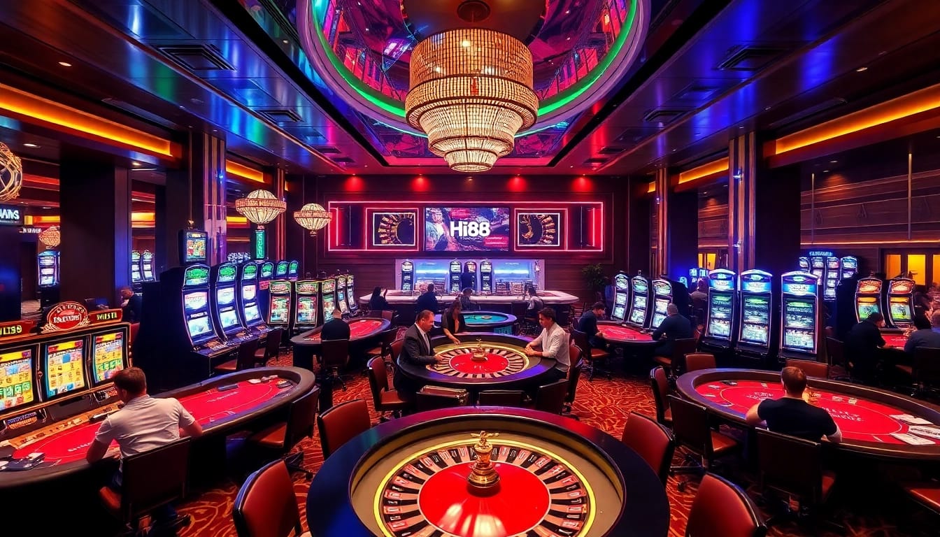 Experience the excitement at Hi88 casino with vibrant tables and players enjoying thrilling gameplay.