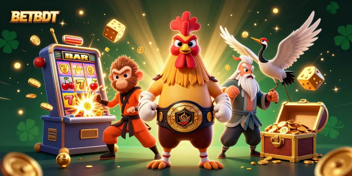Engage with BETBDT's thrilling 3D casino scene featuring vibrant characters and dynamic game elements.