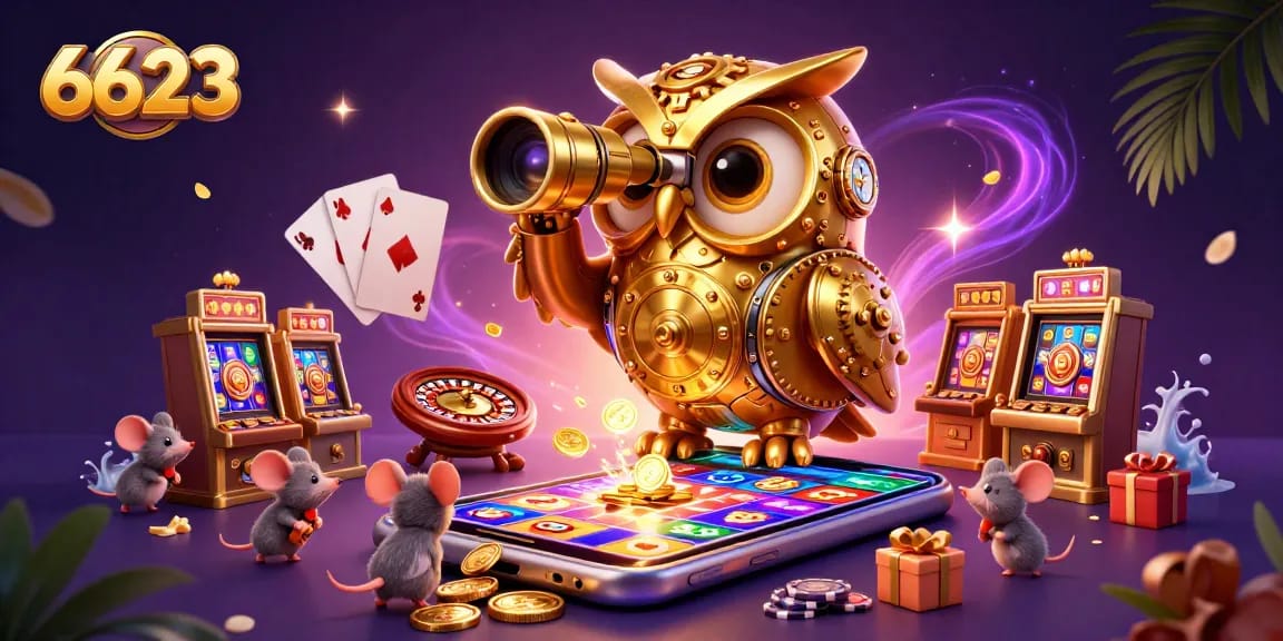 Experience the excitement at 6623 with our immersive casino illustration featuring vibrant games and captivating characters.