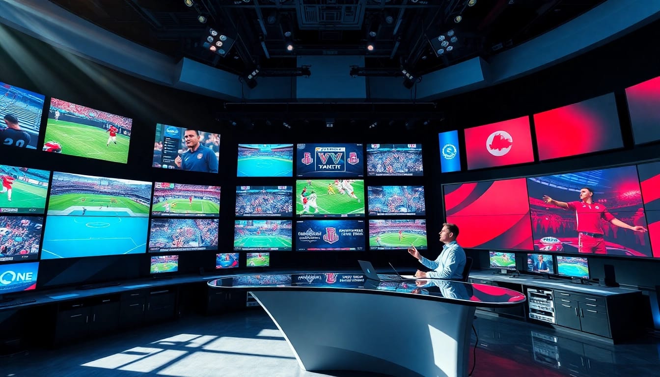 Engaging hosts discussing Sports Broadcasting in a high-energy studio environment.