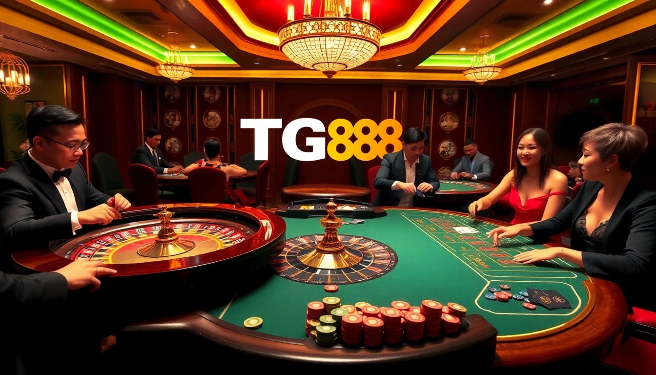 Gamble at https://tg88u.com/ with luxurious casino scenes featuring roulette tables and poker action.