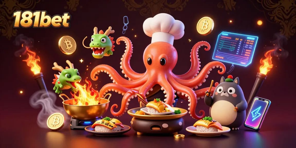 Engage in thrilling gaming with 181bet's vibrant 3D illustration showcasing dynamic characters and crypto elements.