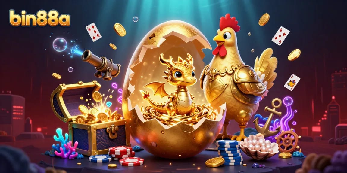 bin88a showcases a golden dragon and poker chips in an exciting casino environment
