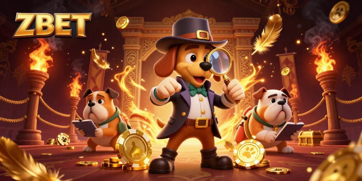 ZBET reveals hidden treasures in exciting gambling adventures with a detective and bulldog sidekick.