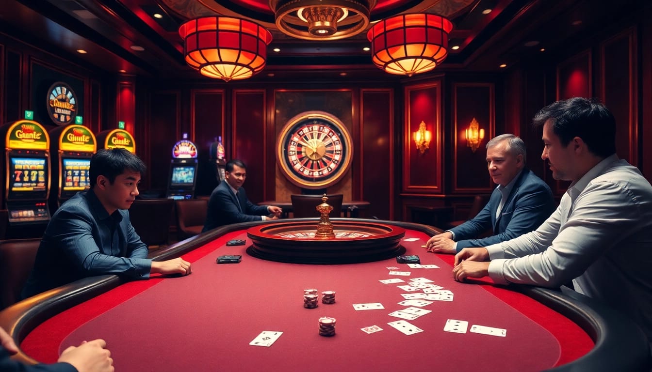 Players engage in high-stakes poker at a glamorous casino table with TR 88-themed elements.