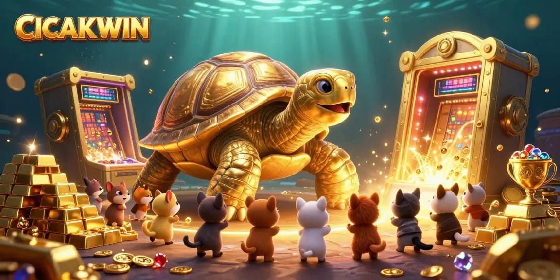 CICAKWIN invites players to explore an exciting colorful slot game scene with golden treasures.