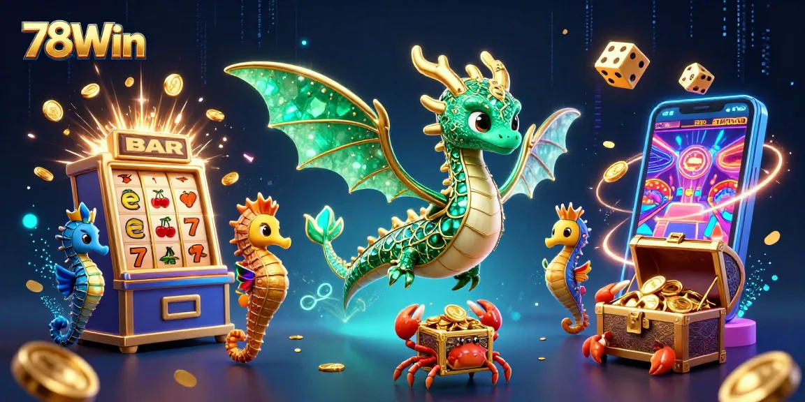 Experience the excitement of 78Win with a vibrant 3D casino illustration showcasing a jackpot explosion.
