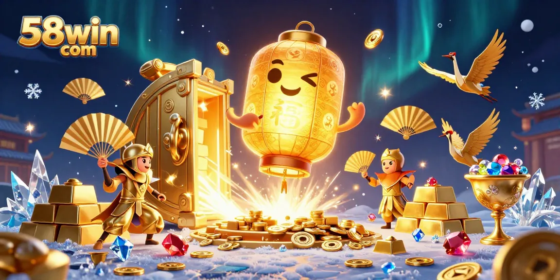 Experience thrilling gameplay at 58win com with vivid scenes featuring gold treasures and spirit characters.
