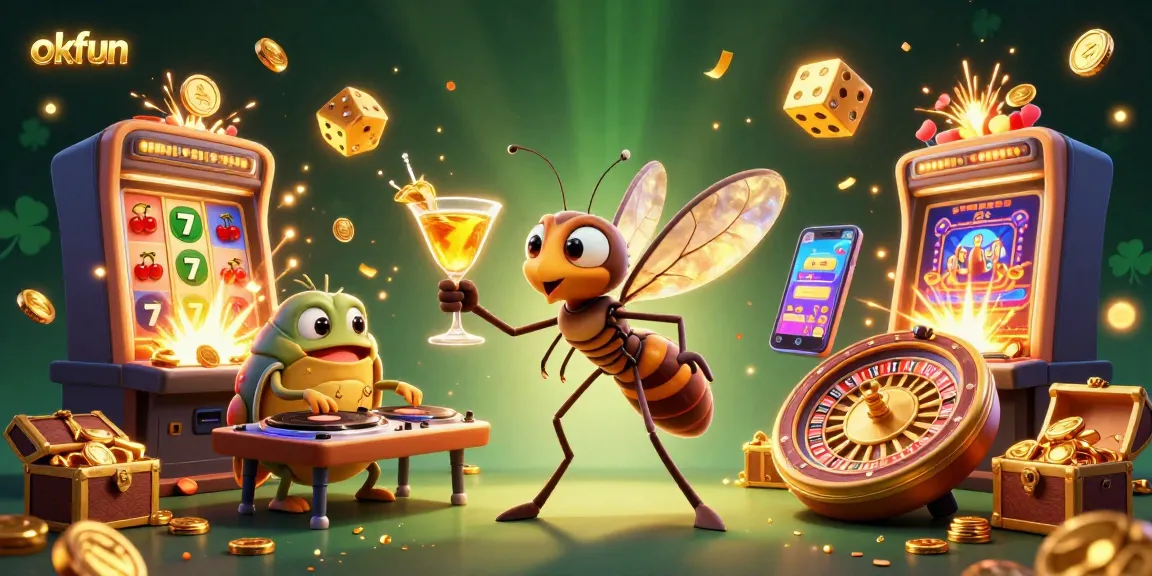 Experience the thrill of okfun with vibrant slot machines, animated characters, and casino excitement.