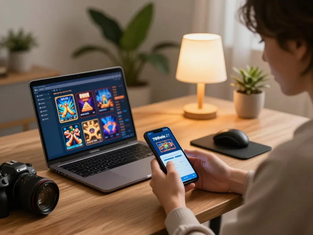 Enjoying gaming experience with 789win 37 mobile app on smartphone, modern setup visible.