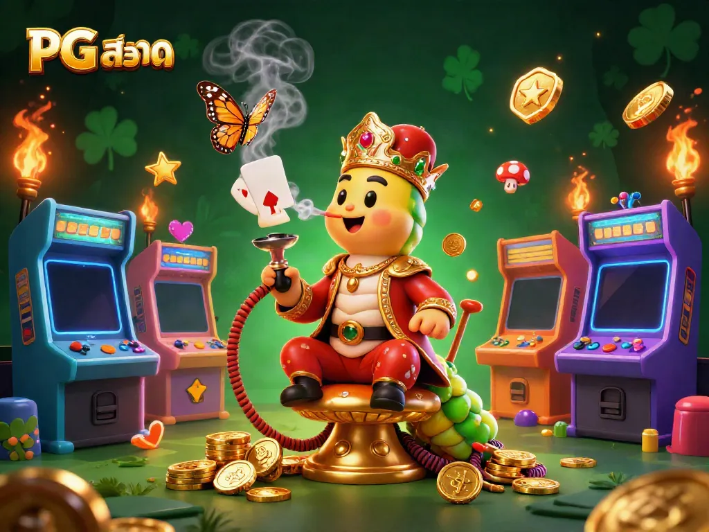 Experience PG สล็อต excitement through this vibrant 3D illustration showcasing a whimsical casino scene.