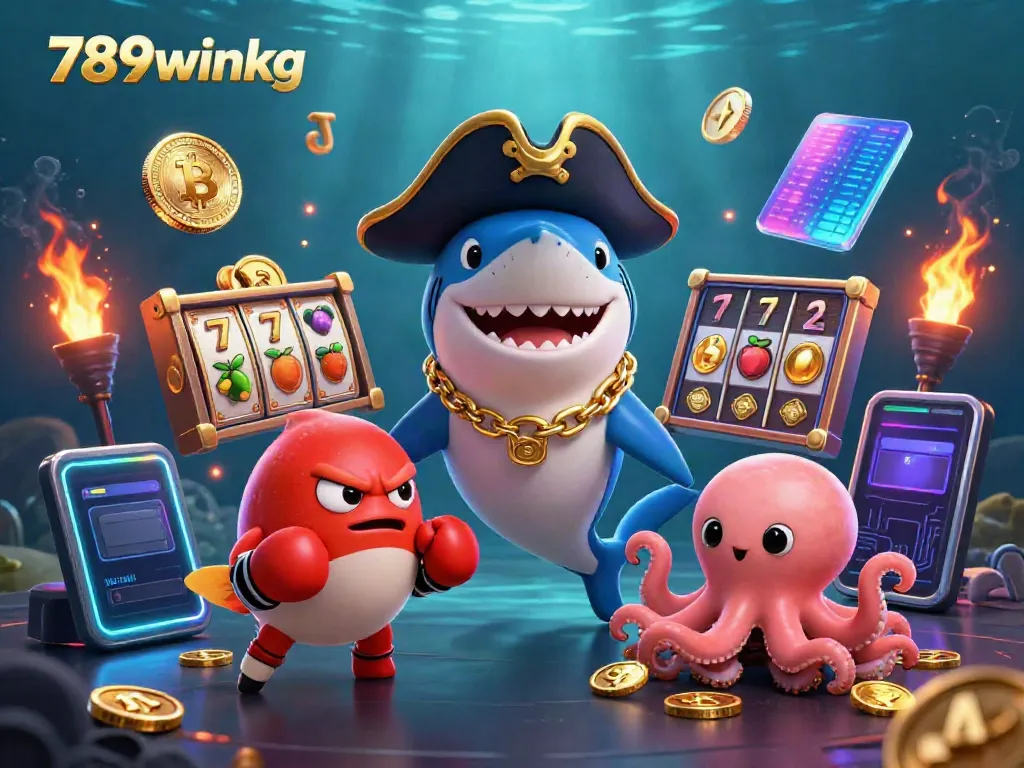 Engage in thrilling games with 789winkg, showcasing cartoon characters amidst vibrant casino elements.