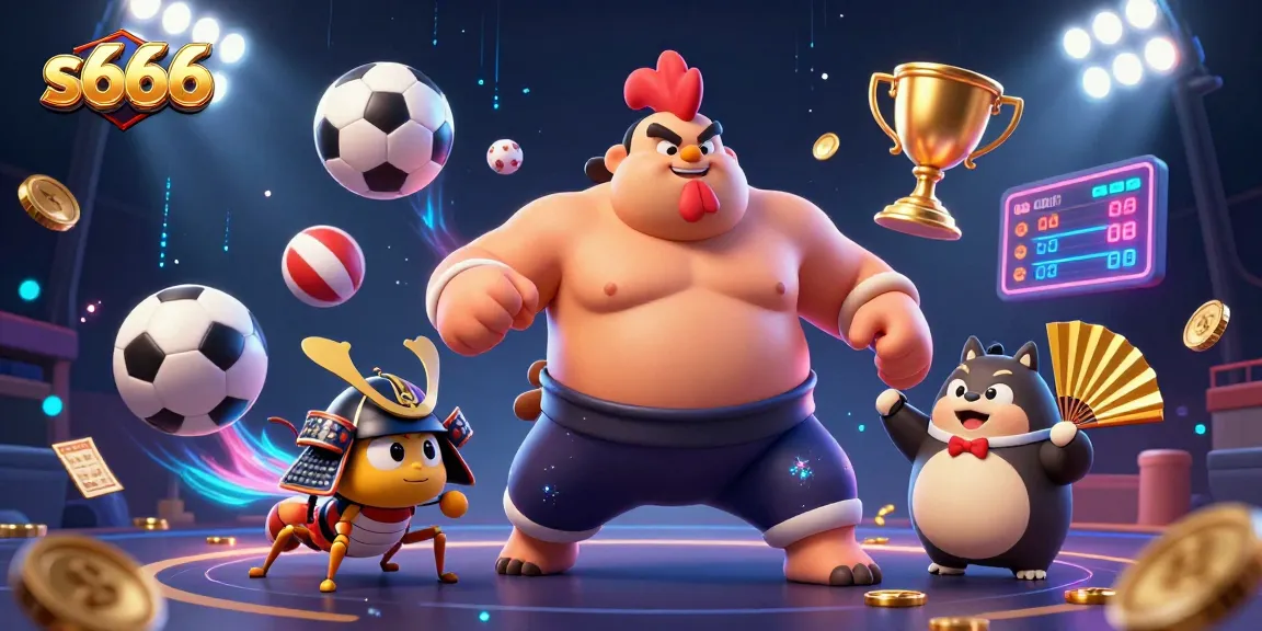 S666 captures thrilling gaming action with powerful characters, showcasing sports elements and a vibrant casino atmosphere.