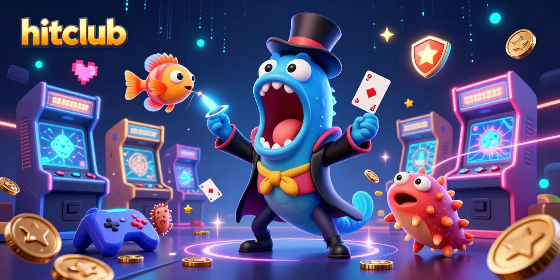 hitclub showcases a vibrant illustration of a deep-sea eel magician performing card tricks amidst glowing game elements.
