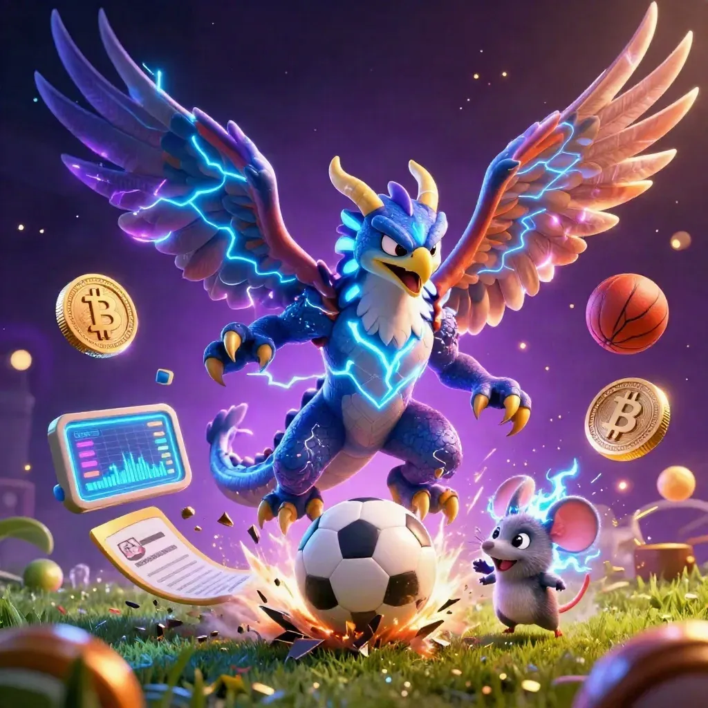 Thunder dragon, wind hawk, and static mouse amid casino lightning, coins, sports balls, and glowing energy.