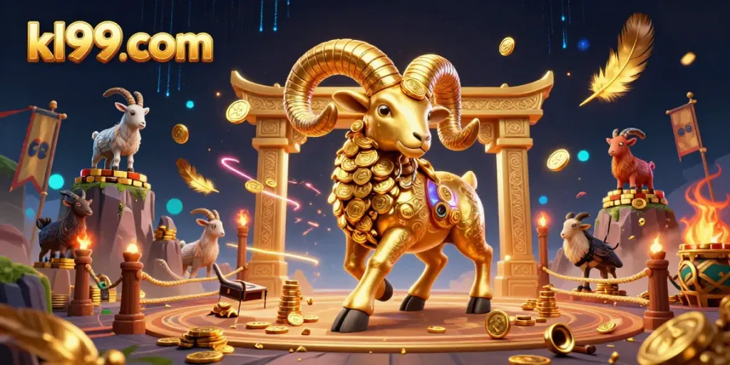 Experience thrilling gameplay at kl99 com with our vibrant golden ram representing excitement and luck.