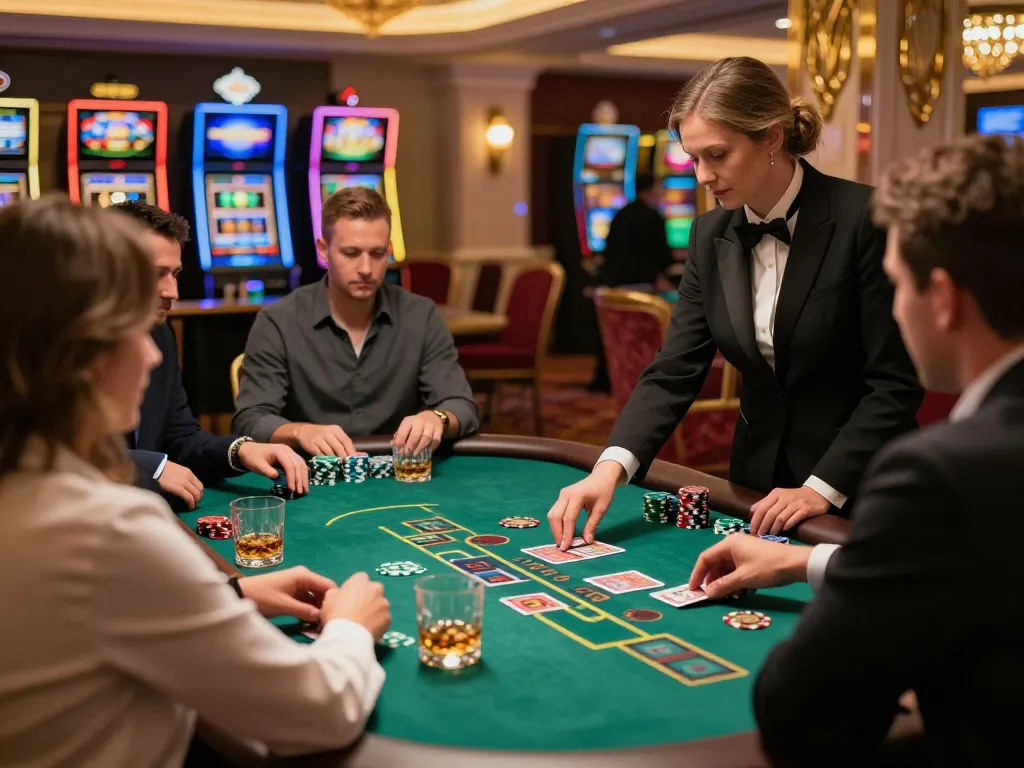 Players engaging in high-stakes blackjack at Go 88 casino table, vibrant ambiance, strategic gameplay in action