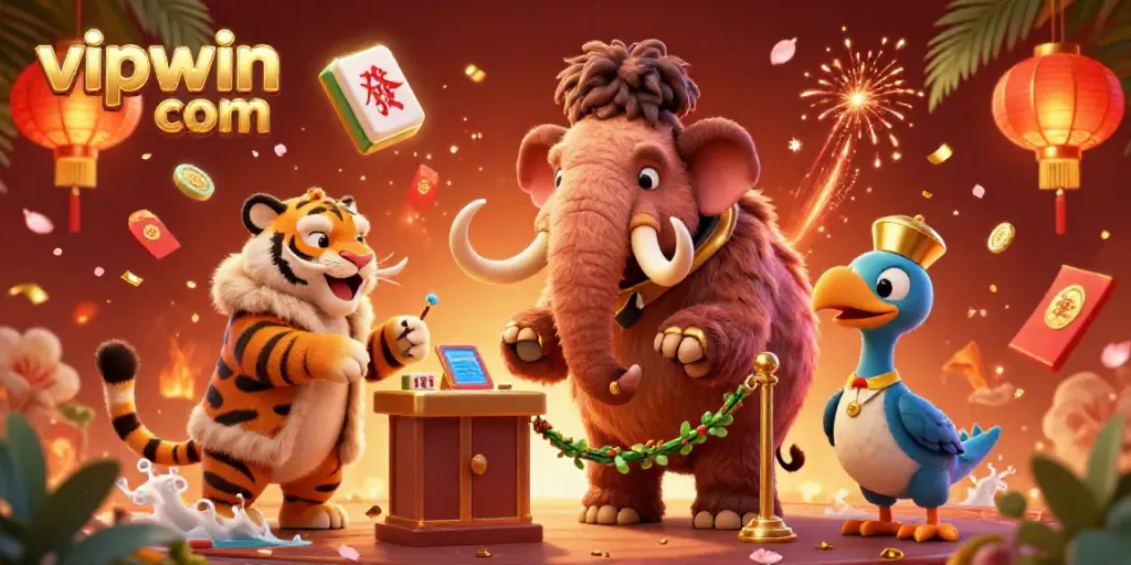 Engage with VIP casino fun at vipwin com featuring lavish characters in a vibrant, festive atmosphere.