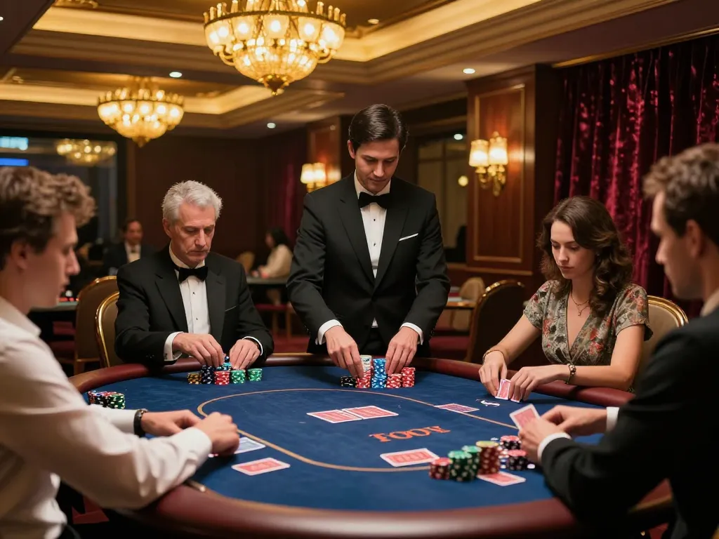 KJC players engaged in intense poker game at a luxurious VIP casino table with electric atmosphere.