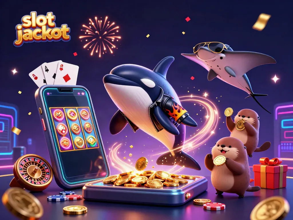 Experience thrilling wins with slot jackpot in this vibrant, cartoonish casino scene.