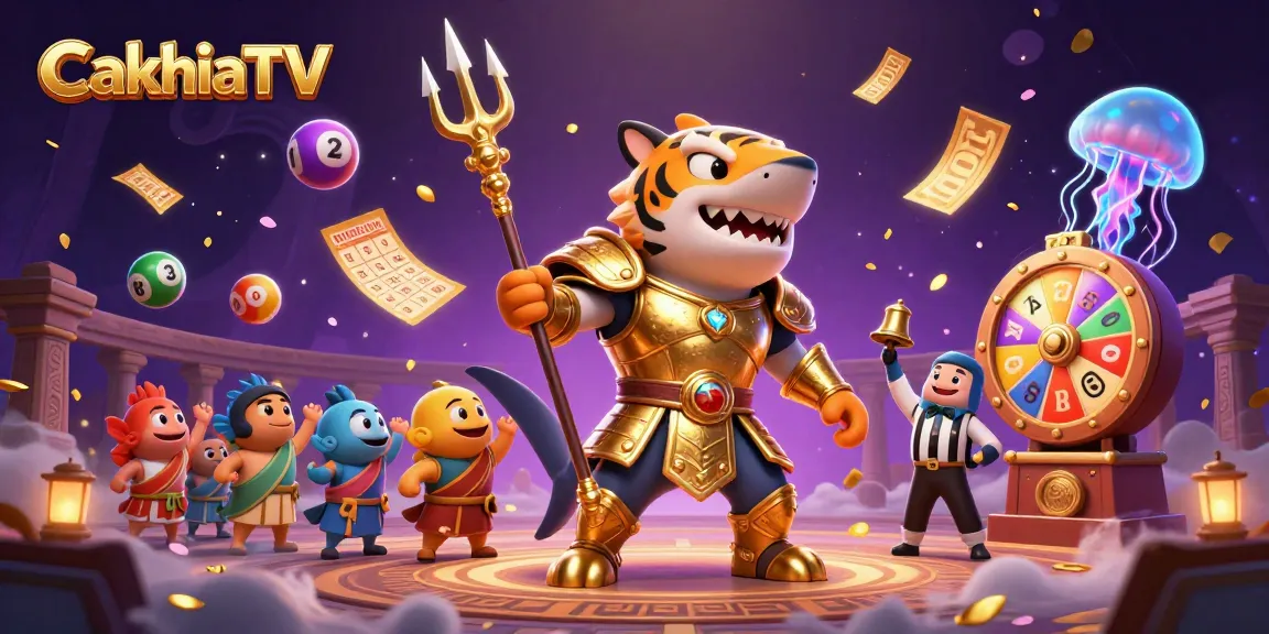 CakhiaTV elevates gaming with a vibrant underwater scene featuring a powerful shark gladiator.
