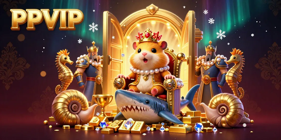 Experience exciting gaming at PPVIP with a golden hamster king and treasures in a vibrant online casino
