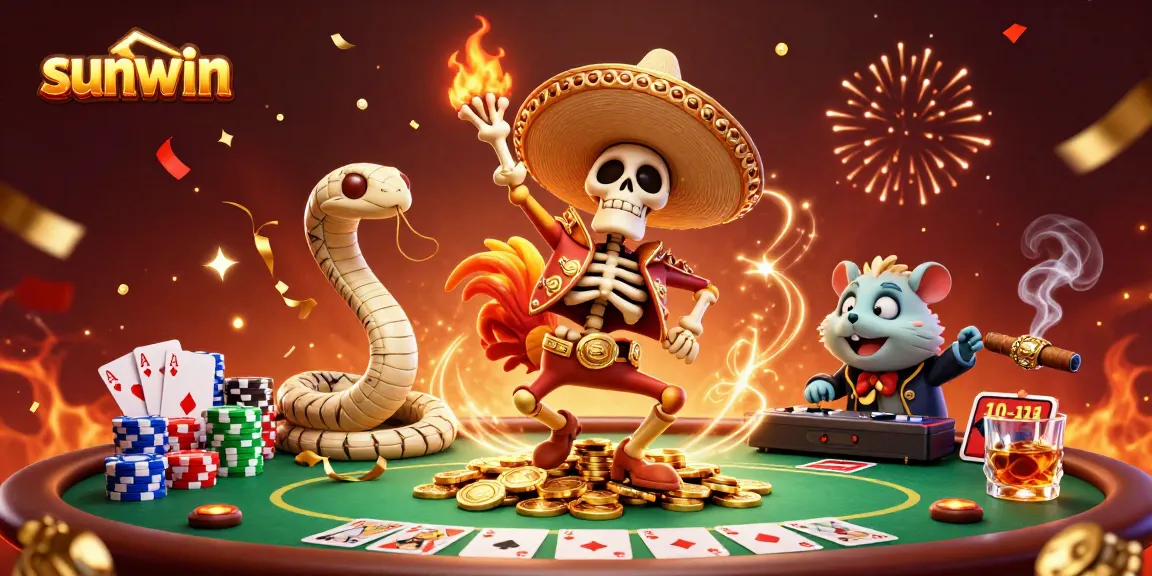 Experience winning thrills with sunwin through a vibrant 3D casino dance illustration.