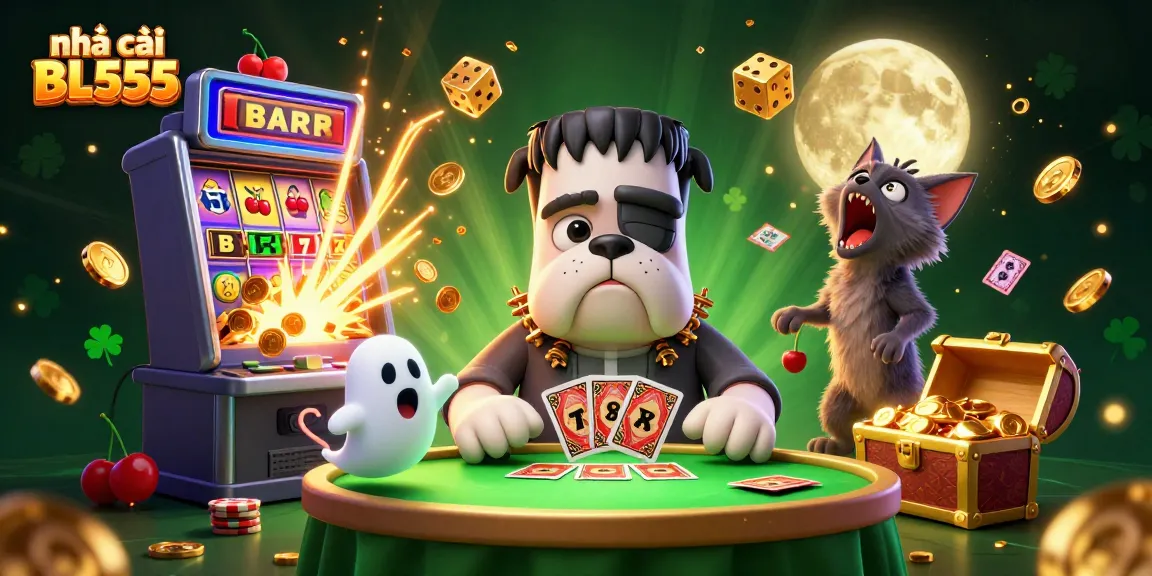 Experience the thrill of nhà cái BL555 with vibrant casino characters and jackpot excitement illustrated in dynamic 3D.